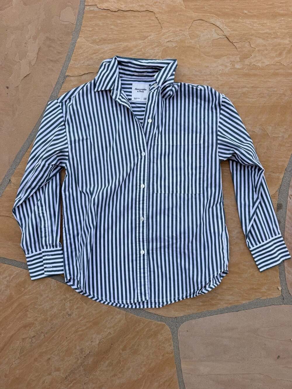 Abercrombie & Fitch Shirt Women’s XXS Striped Green Oversized Button Down ES
